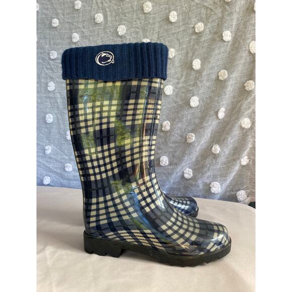 Penn State Nittany Lions Plaid Rain Boots with Cuff – Women’s Size 7 - Picture 1 of 4